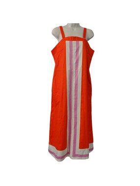 Fashion Orange Sleeveless Colorblock Stripe Midi Dress Size M Festival Retro NEW